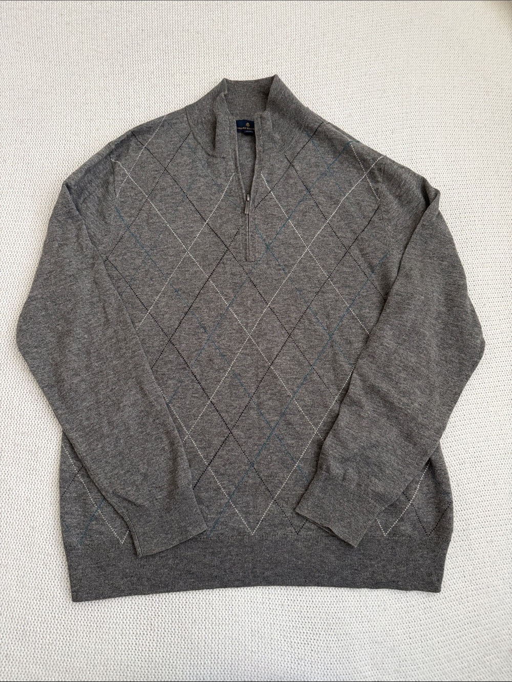 Brooks Brothers Wool/Cotton Argyle Quarter Zip Sweater Gray Size Medium